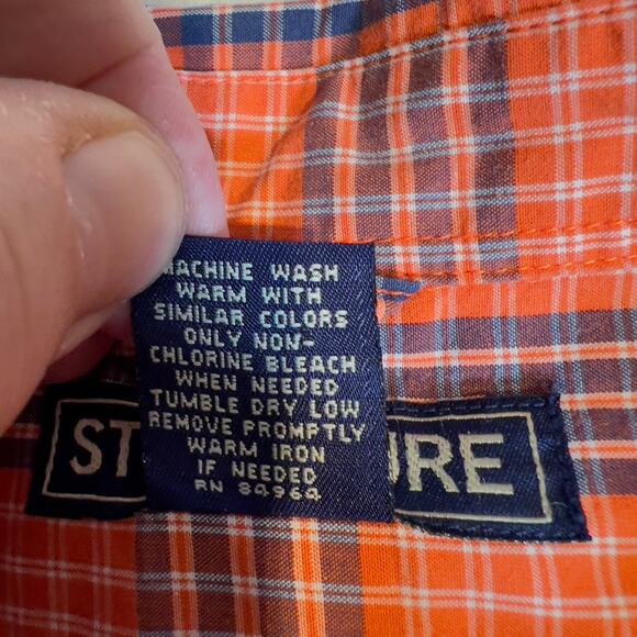 Structure Button Shirt Men's L Orange Blue Plaid Short Sleeve Vintage Skater - Picture 8 of 9